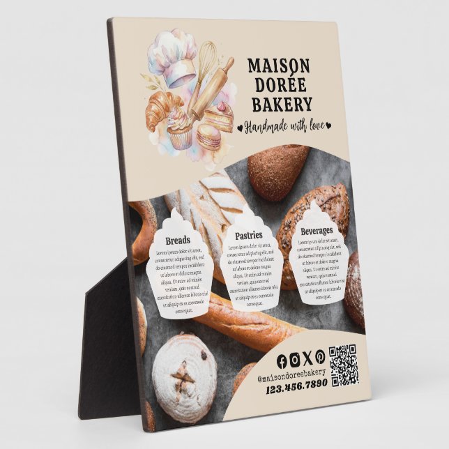 Bakery Store Pastry Chef Desserts Menu Price List Plaque (Side)