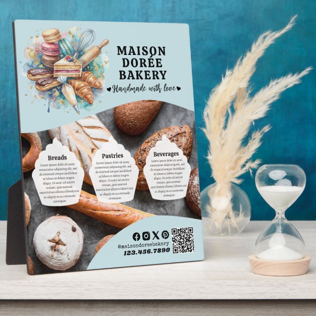 Bakery Store Pastry Chef Desserts Menu Price List Plaque (Side)