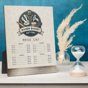 Bakery Store Pastry Chef Desserts Menu Price List Plaque