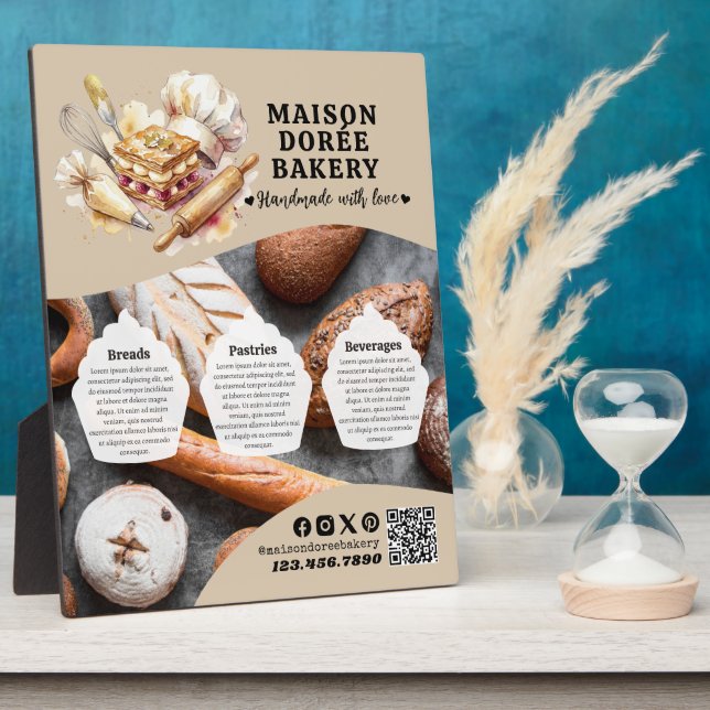 Bakery Store Pastry Chef Desserts Menu Price List Plaque (Side)