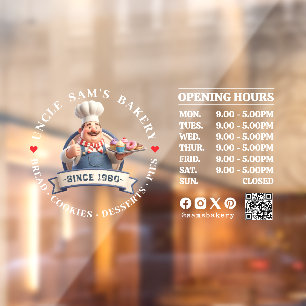 Bakery Store Pastry Chef Desserts Opening Hours Window Cling