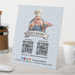 Bakery Store Pastry Chef Desserts QR Code Pay Here Pedestal Sign