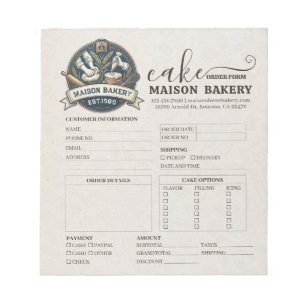 Bakery Store Pastry Chef Desserts Sweet Order Form Notepad