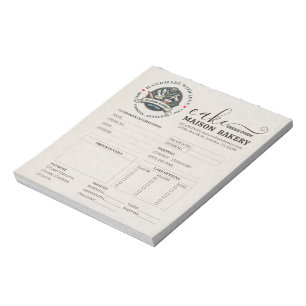 Bakery Store Pastry Chef Desserts Sweet Order Form Notepad