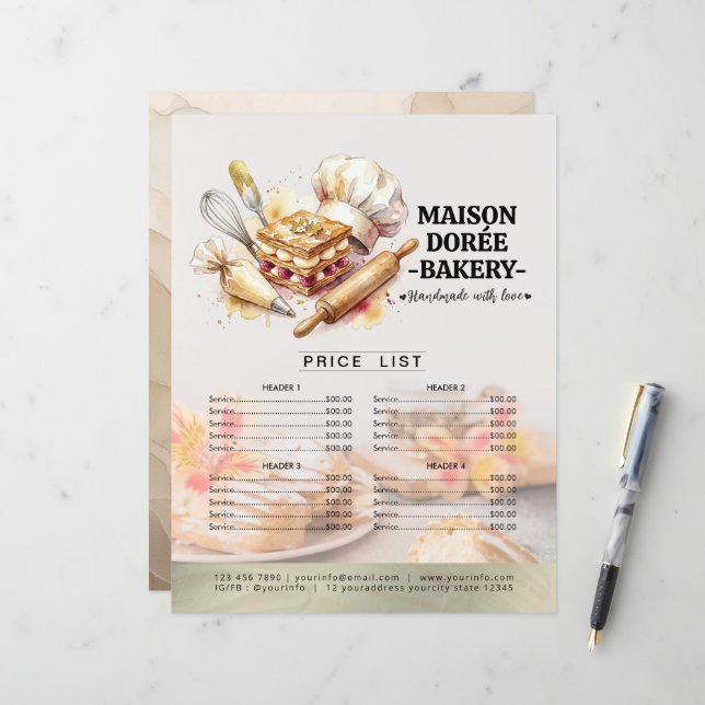 Bakery Store Pastry Chef Menu Price List Pay Here (Devant/Arrière en situation)