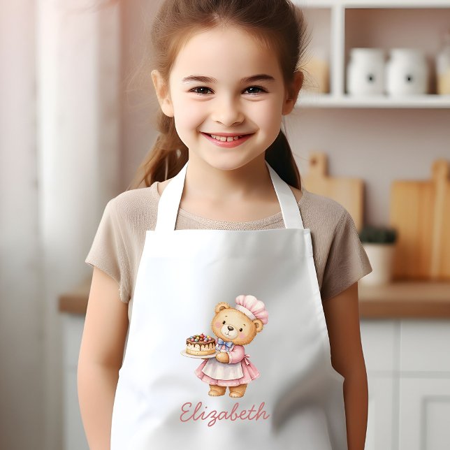 Bakery Teddy Bear Cute Personalized Kids Apron (Creator Uploaded)