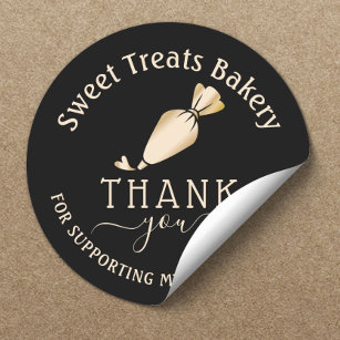 Bakery Thank You For Your Order Modern Black Gold Classic Round Sticker