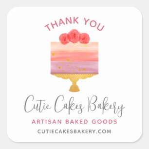 Bakery Thank You Pink Purple Cake Dessert Pastry Square Sticker