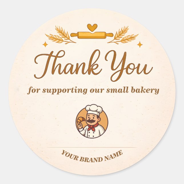 Bakery Thank You Sticker - Custom Rustic Design (Front)