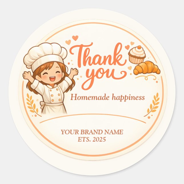 Bakery Thank You Sticker - Cute Girl Baker Design  (Front)