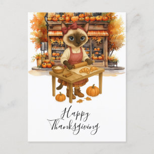 Bakery Thanksgiving Fall themed for Cat Lovers Ho Holiday Postcard