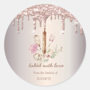 Bakery Tools Flowers  Glitter Drips Classic Round Sticker