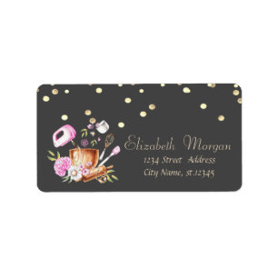 Bakery Tools Flowers Gold Foil Confetti Label