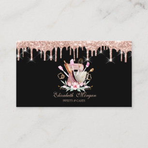 Bakery Tools Mixer Flowers Rose Gold Drips Bakery Business Card