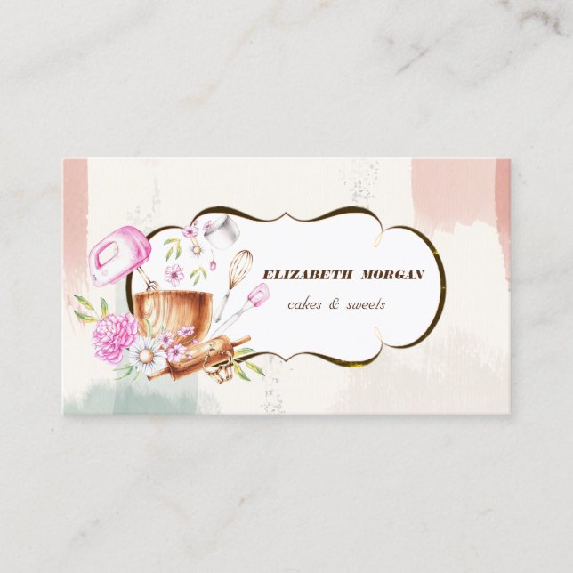 Bakery Tools ,Watercolor Brush Stroke Business Card (Front)