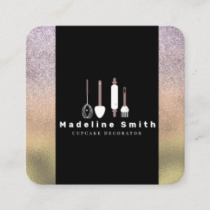 Bakery Utensils Baker Pin Spatula Gold Sparkle Square Business Card