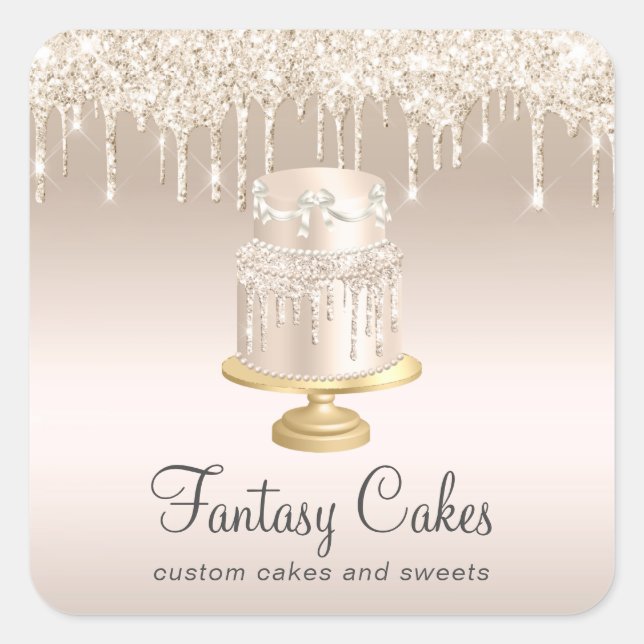 Bakery Wedding Cake Gold Glitter Drips Square Sticker (Front)