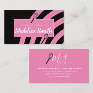 Bakery Whisk Pink Black Stripes Baker Business Card