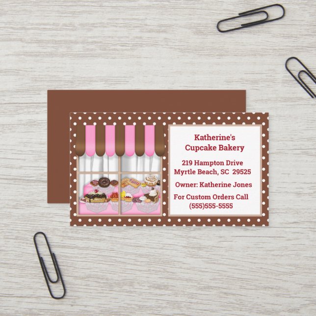   Bakery Window with Desserts Business Cards (Front/Back In Situ)