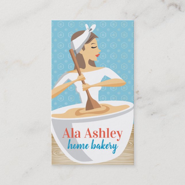 Bakery woman baking mixing bowl brown hair business card (Front)