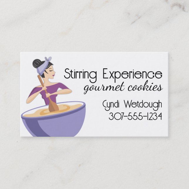 Bakery woman baking mixing bowl business cards (Front)