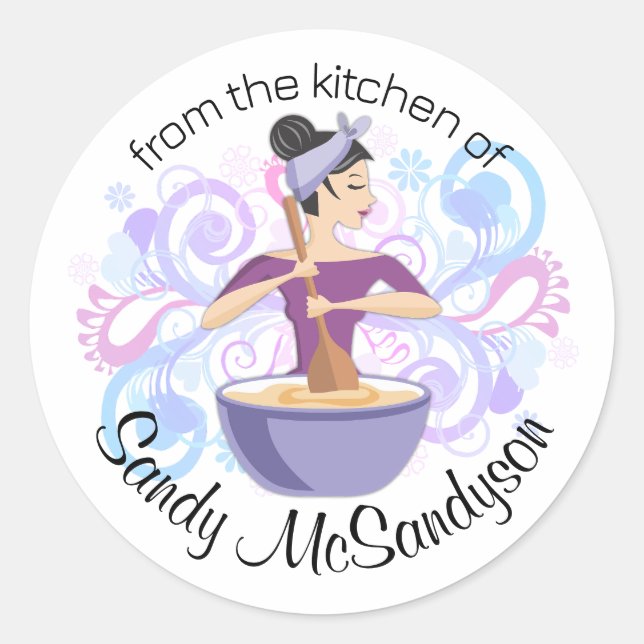 Bakery woman baking mixing bowl gift tag stickers (Front)