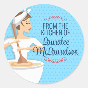 Bakery woman baking mixing bowl gift tag stickers