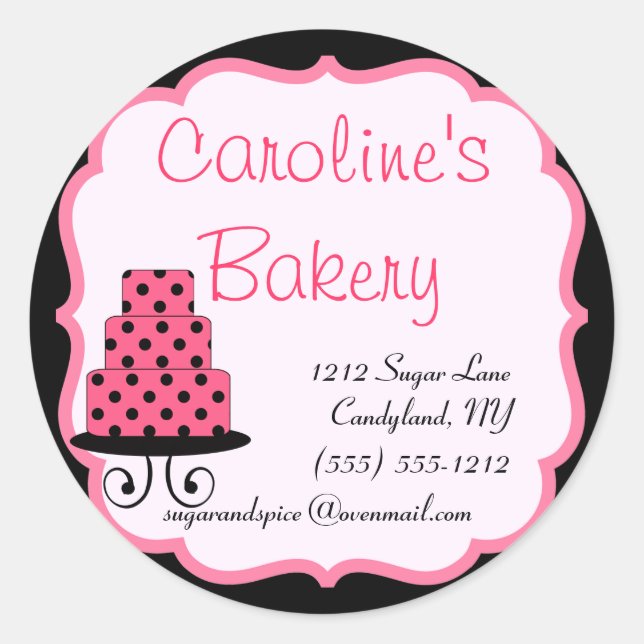 Baking and Bakery Boutique, Black and Pink Classic Round Sticker (Front)