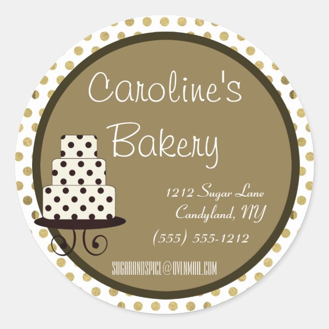 Baking and Bakery Boutique, Gold Polka Dot Classic Round Sticker (Front)