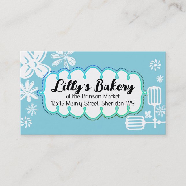 baking baker beaters utensils flowers business car card (Front)