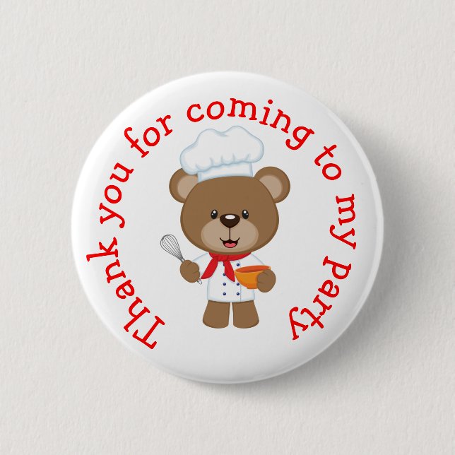 Baking Bear Birthday Party 'Thank you for coming' 2 Inch Round Button (Front)