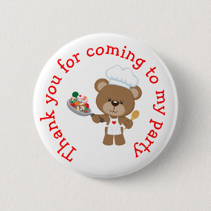 Baking Bear Birthday Party 'Thank you for coming' 2 Inch Round Button