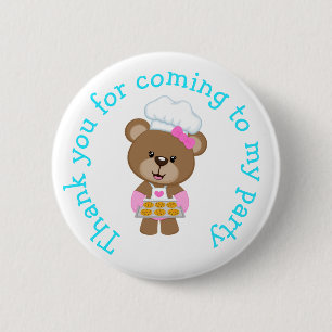 Baking Bear Birthday Party 'Thank you for coming' 2 Inch Round Button