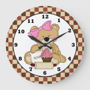 Baking Bear dessin animé cuisine horloge murale
