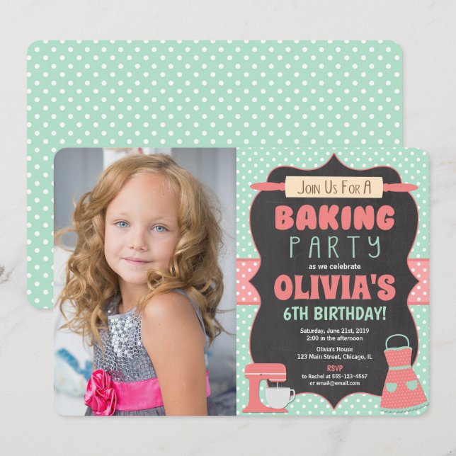 Baking birthday party cake decorating photo invitation (Front/Back)