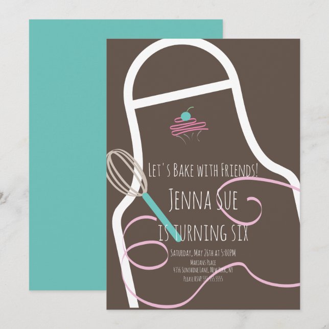 Baking Birthday Party Cupcakes Apron Invitation (Front/Back)