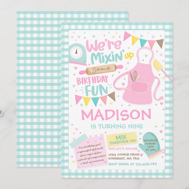 Baking Birthday Party Girly Cooking Birthday Party Invitation (Front/Back)
