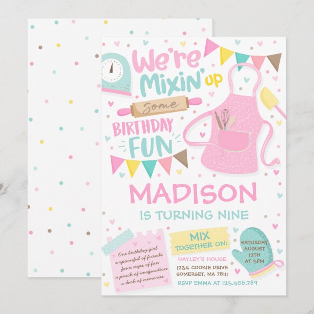Baking Birthday Party Girly Cooking Birthday Party Invitation (Front/Back)