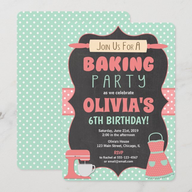 Baking birthday party invitation cake decorating (Front/Back)