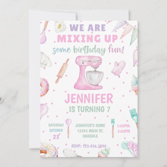 Baking birthday party invitation-girl baking party invitation (Front)