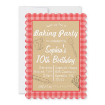 Baking Birthday Party Invitation Pink Plaid