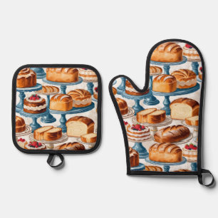Baking Bread and Cakes Kitchen Table Cookery Oven Mitt & Pot Holder Set