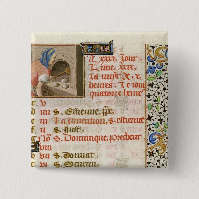 Baking Bread, from a Book of Hours 2 Inch Square Button (Front)