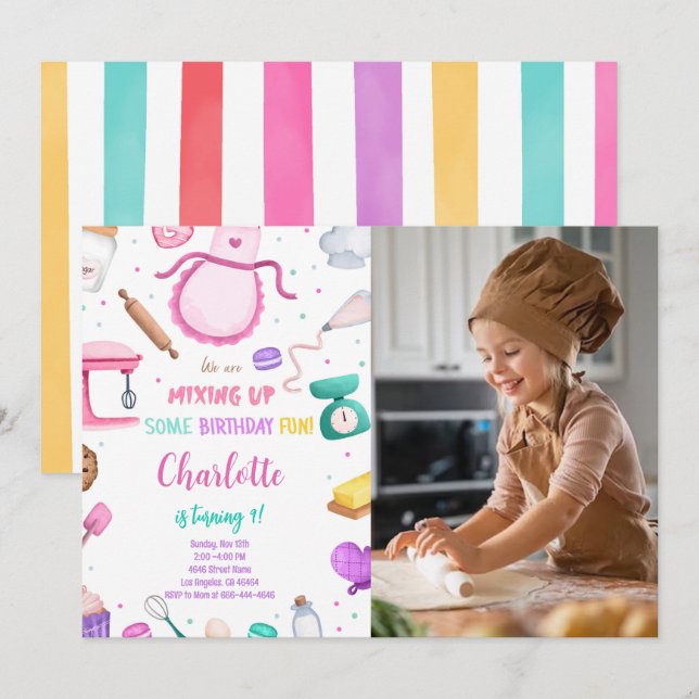 Baking Cake Photo Invitation (Front/Back)
