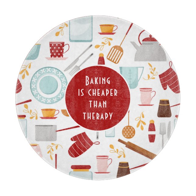 Baking Cheaper Than Therapy Funny Kitchen Red Cutting Board (Front)