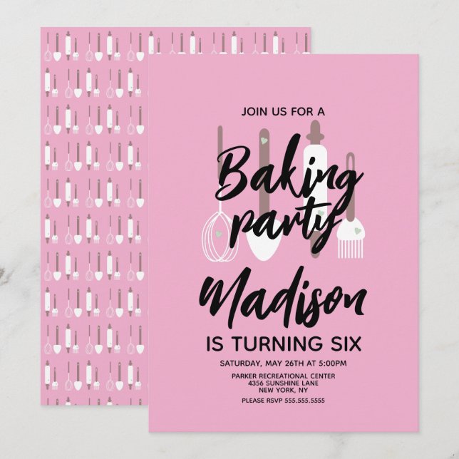 Baking Chef Baker Birthday Party  Pink Invitation (Front/Back)