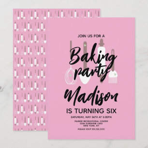 Baking Chef Baker Birthday Party  Pink Invitation