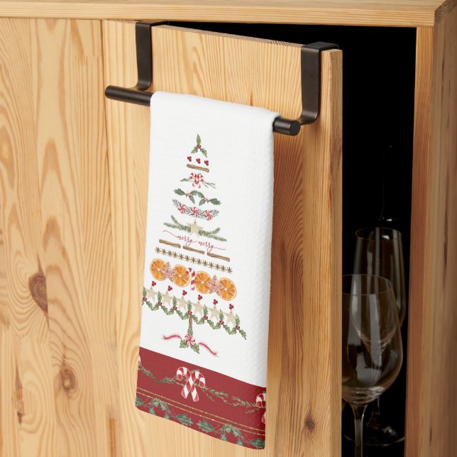 Baking Christmas Memories Wassail Candy Cane Tree Kitchen Towel (Thirds Fold)