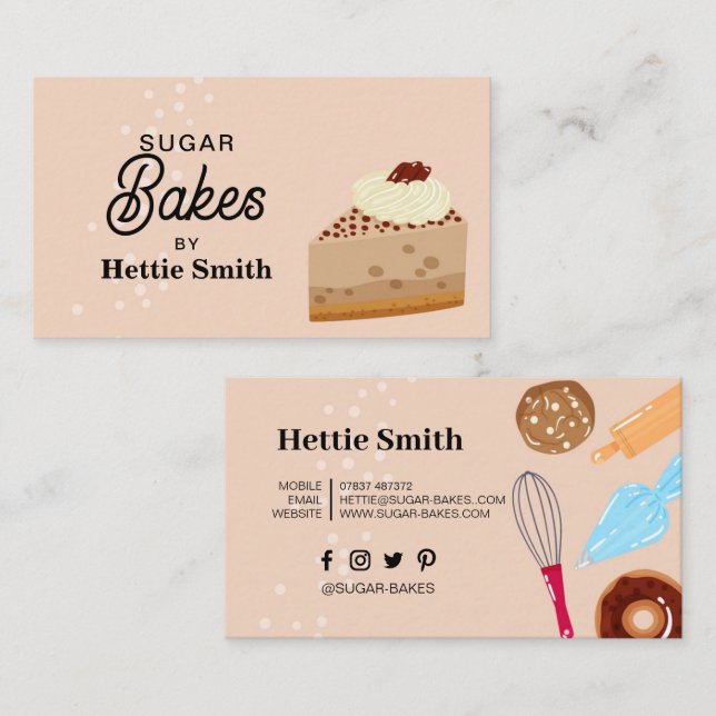 Baking & Cooking Utensil Black Cakes Bakes Business Card (Front/Back)