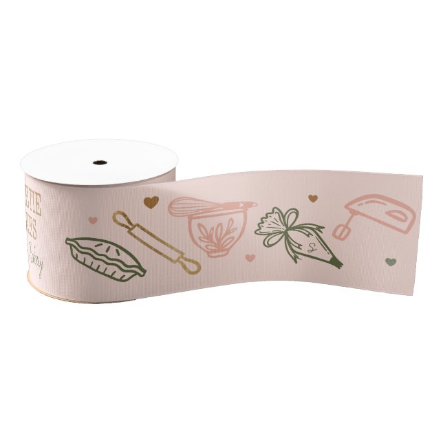 Baking & Cooking Utensil Pink & Olive Green Grosgrain Ribbon (Spool)